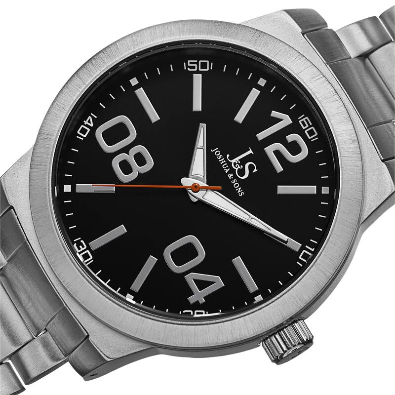 Joshua & Sons Bold Men's Quartz Large Arabic Numerals Silver-Tone Bracelet Watch - silver