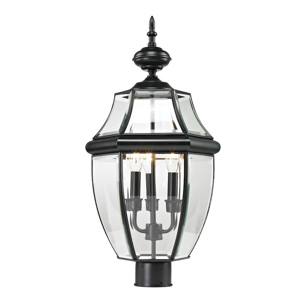 Elk Home Ashford Black With Clear Glass 3 Light Post Light