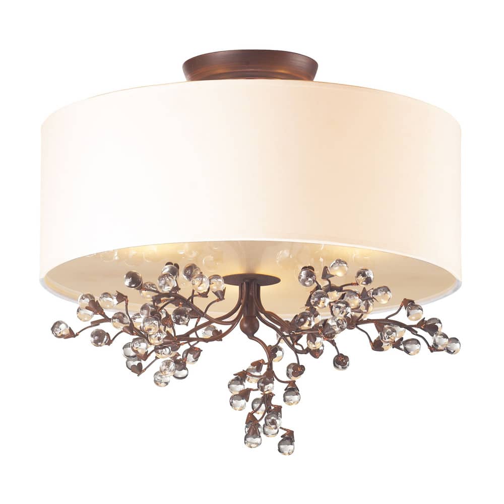 Elk Home Winterberry Aged Darkwood With Beige Shade 3 Light Semi Flush