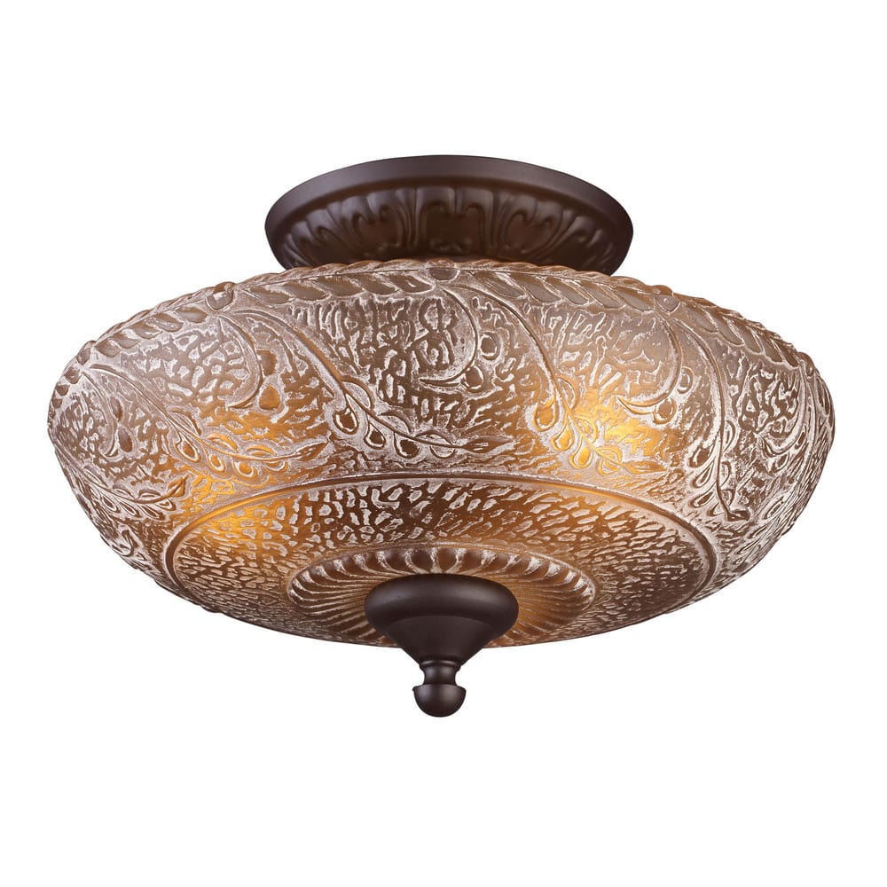 Elk Home Norwich Oiled Bronze With Amber Glass 3 Light Semi Flush