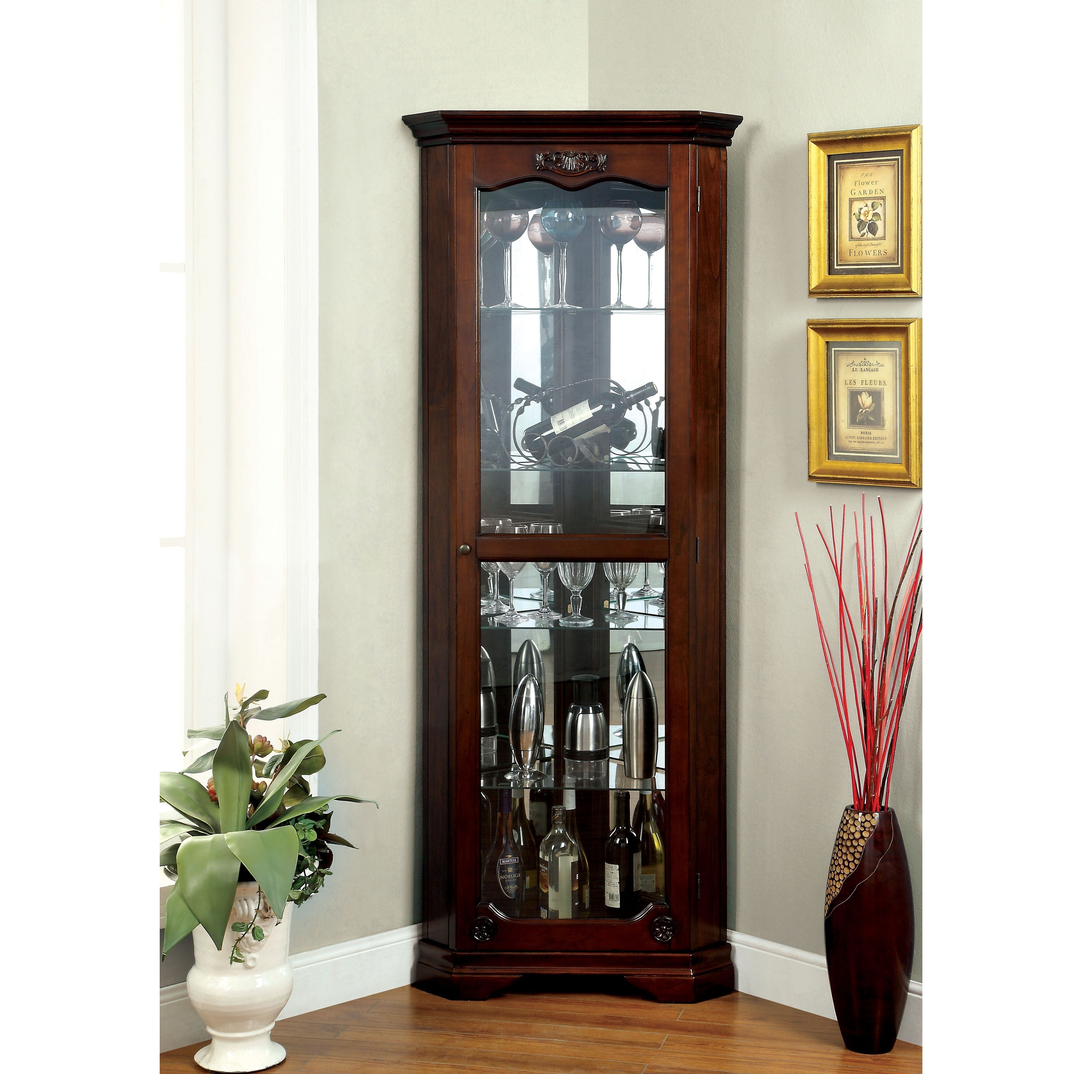 Furniture Of America Jora Traditional Walnut Solid Wood Curio Furniture Of America Jora