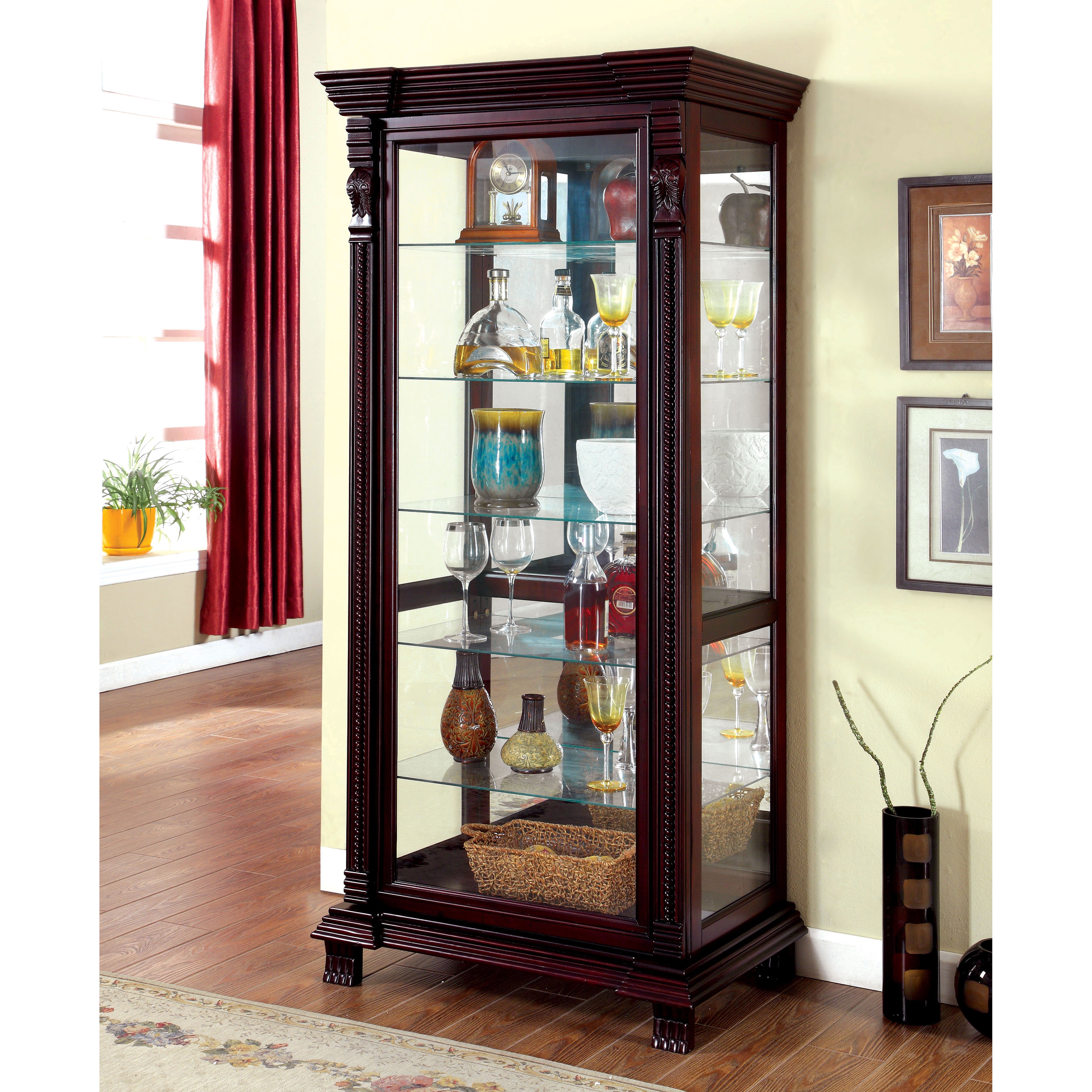 Shop Furniture Of America Quir Traditional Brown Solid Wood Curio
