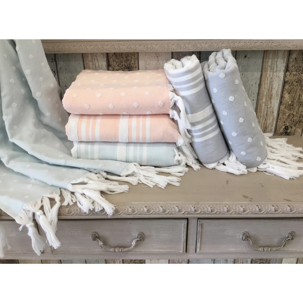 Authentic Anatolia Stripes and Dots Turkish Cotton Terry Pestemal Fouta Bath and Beach Towel
