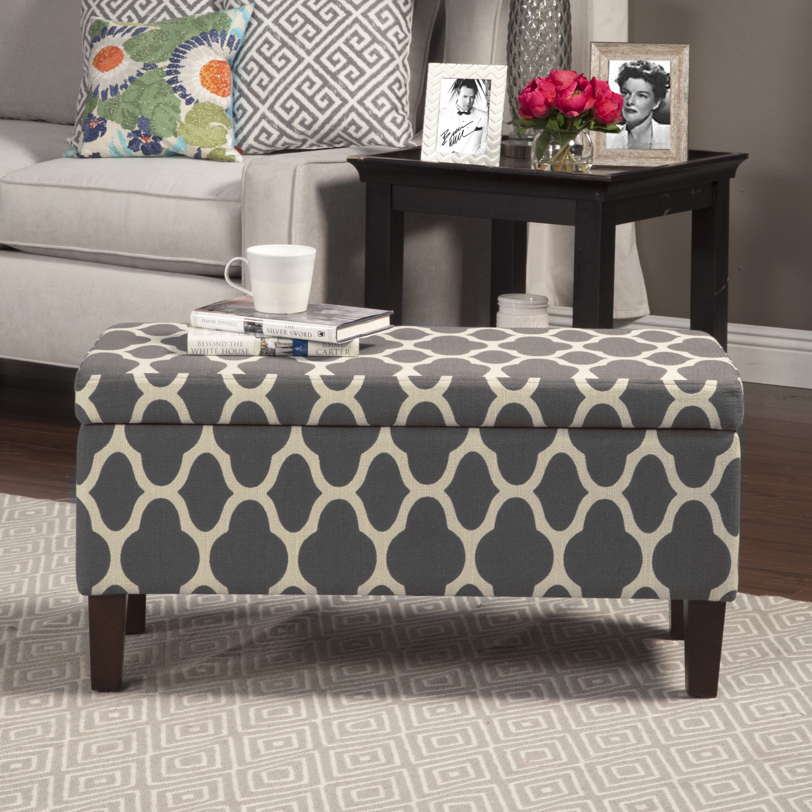 Shop HomePop Geo Large Grey Storage Ottoman Free Shipping Today 10292610