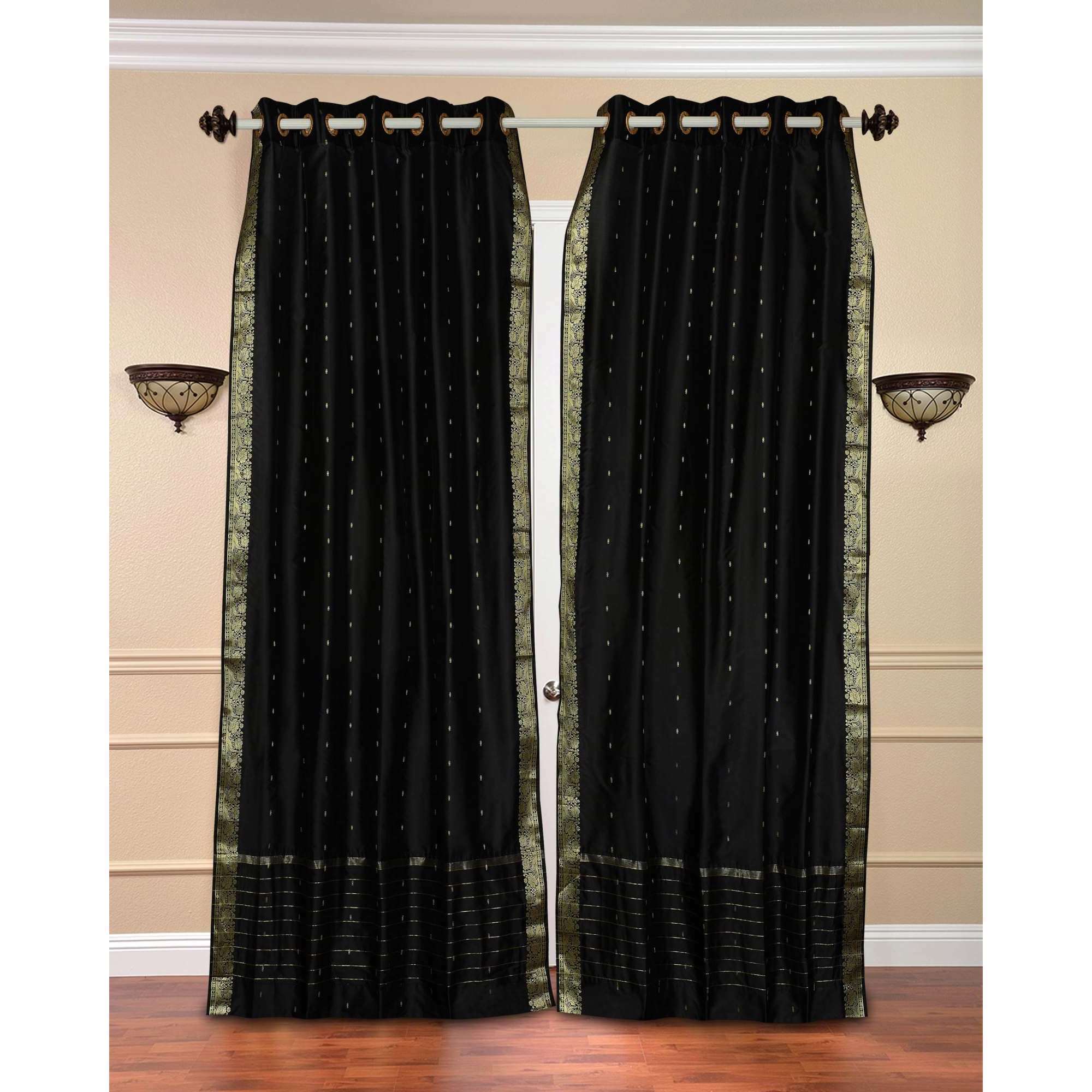 Shop Handmade Black Ring Top Sheer Sari Curtain Panel India