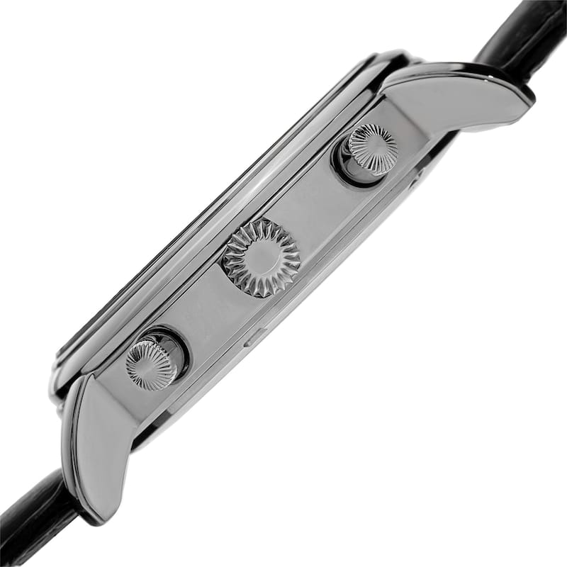 Akribos XXIV Men's Swiss Quartz Chronograph Leather Silver-Tone Bracelet Watch - black