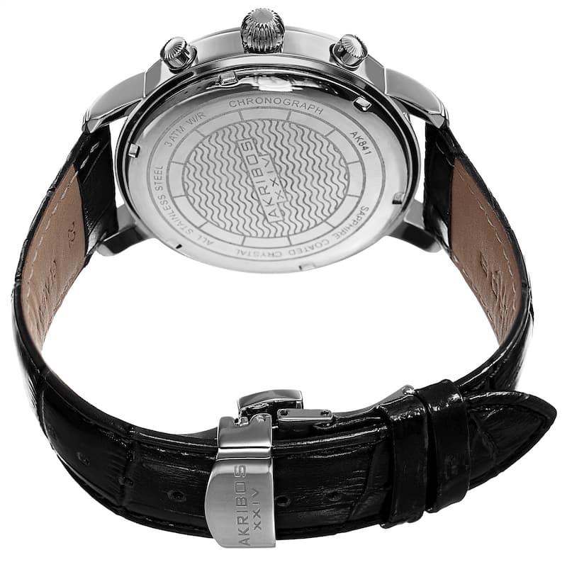 Akribos XXIV Men's Swiss Quartz Chronograph Leather Silver-Tone Bracelet Watch - Blue