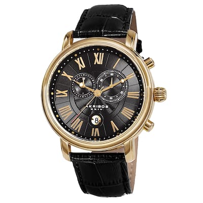 Akribos XXIV Men's Swiss Quartz Chronograph Leather Gold-Tone Bracelet Watch - Gold