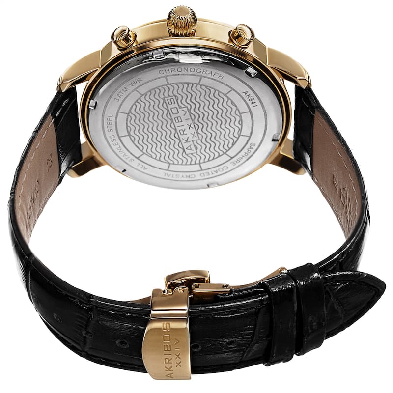 Akribos XXIV Men's Swiss Quartz Chronograph Leather Gold-Tone Bracelet Watch - Gold