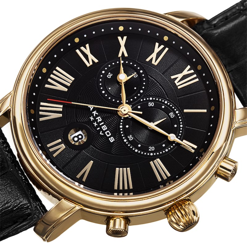 Akribos XXIV Men's Swiss Quartz Chronograph Leather Gold-Tone Bracelet Watch - Gold