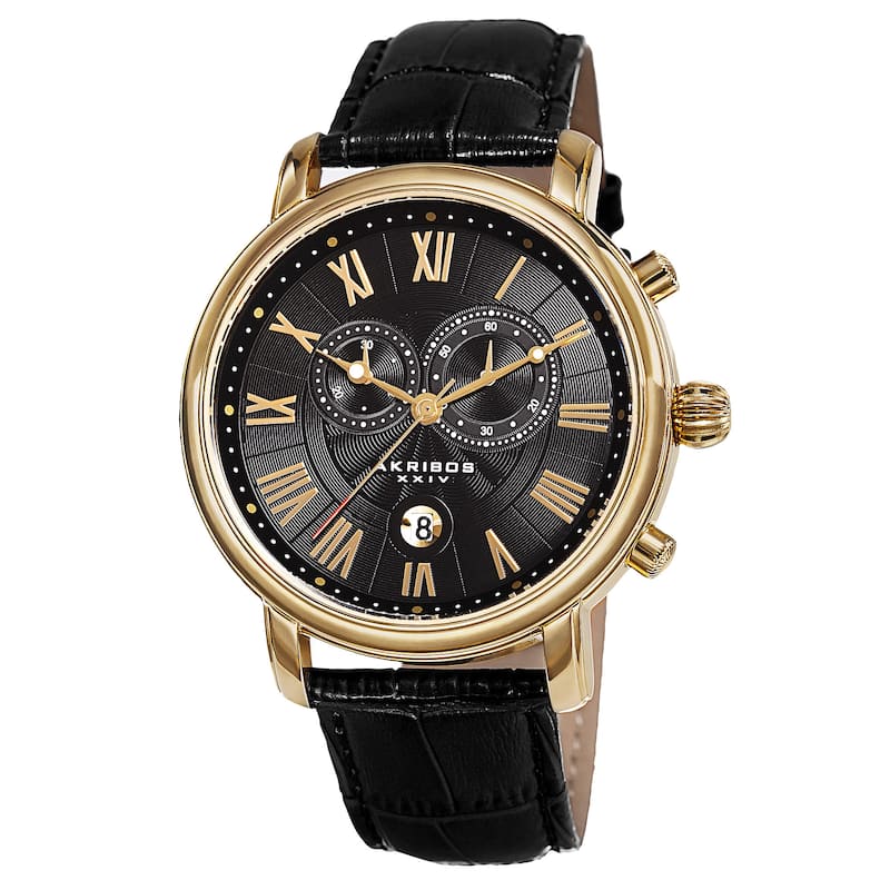 Akribos XXIV Men's Swiss Quartz Chronograph Leather Gold-Tone Bracelet Watch - Gold