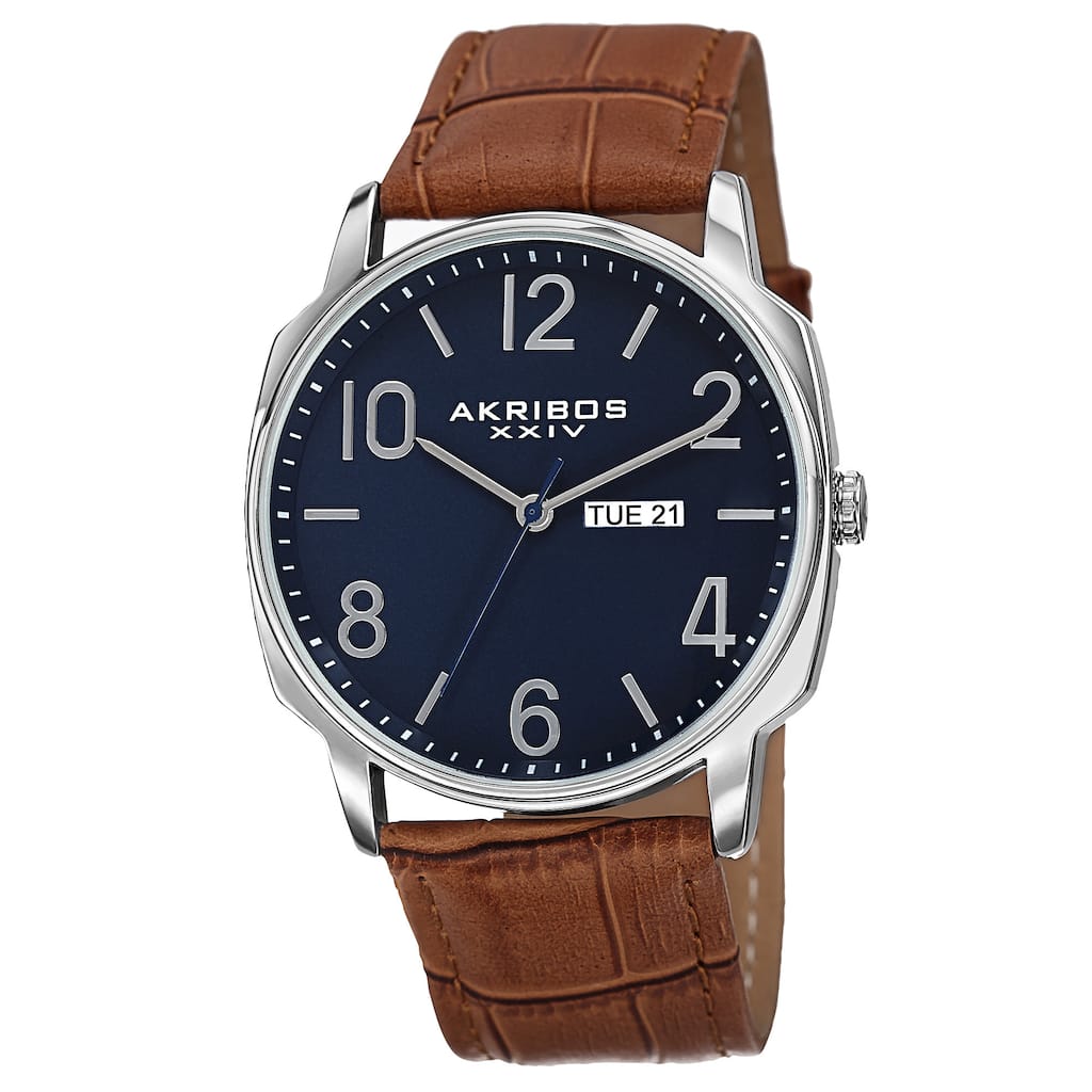 Akribos XXIV Men's Quartz Day/Date Display Leather Brown Strap Watch
