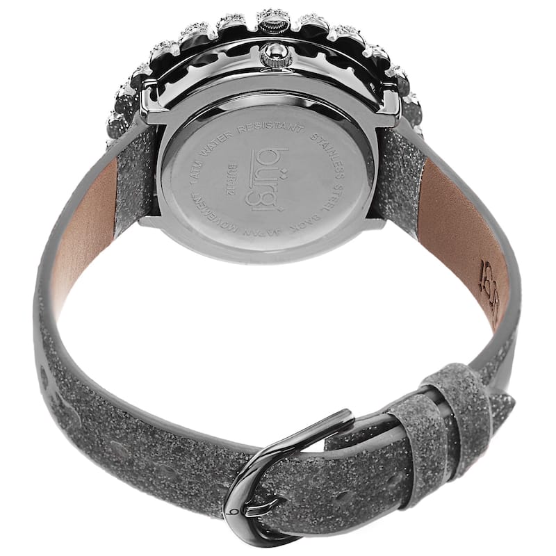 Burgi Women's Holiday-Style Quartz Sparkling Leather Grey Strap Watch