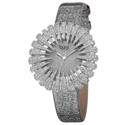 Burgi Women's Holiday-Style Quartz Sparkling Leather Grey Strap Watch