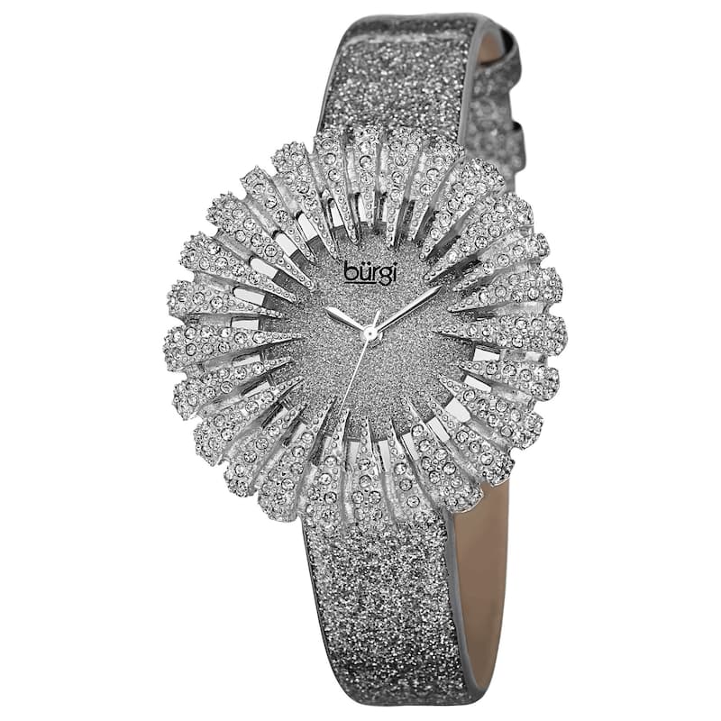 Burgi Women's Holiday-Style Quartz Sparkling Leather Grey Strap Watch