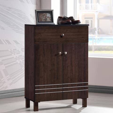 Baxton Studio Riker Contemporary Wenge Shoe Cabinet With 2 Doors And 1 Drawer