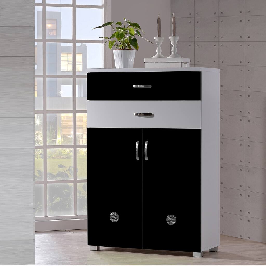 Baxton Studio Sands Contemporary Black White 2-Tone Storage Shoe Cabinet With 2 Doors And 2 Drawers