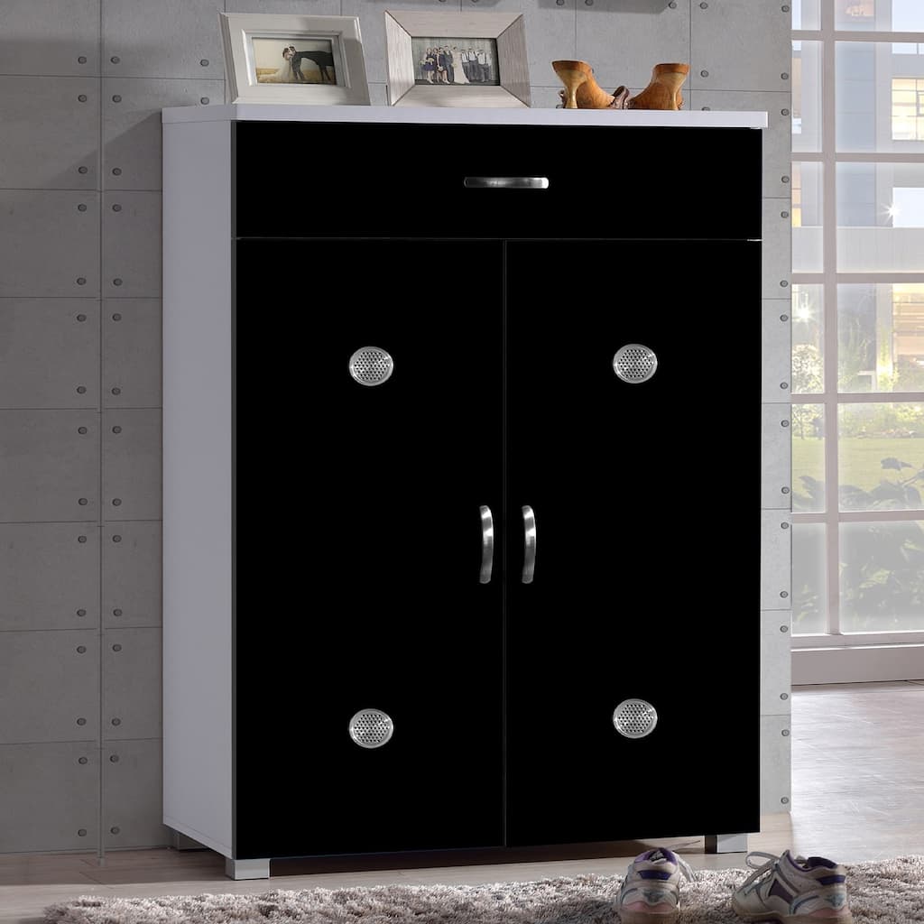 Baxton Studio Russo Contemporary Black White Shoe Cabinet With 2 Doors And 1 Drawer