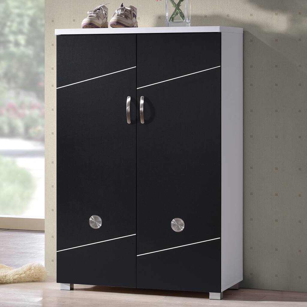 Baxton Studio Rudd Contemporary Black White Shoe Cabinet With 2 Doors