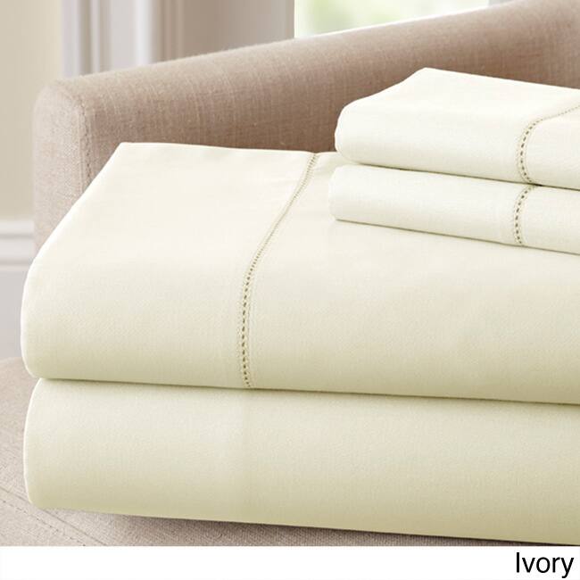 Amraupur Overseas 400 Thread Count 100-percent Cotton 4-piece Sheet Set with Single Hemstitch - King, Ivory