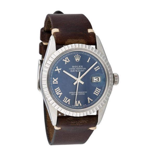 rolex datejust blue leather strap