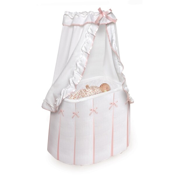 pink baby bassinet with canopy & wheels