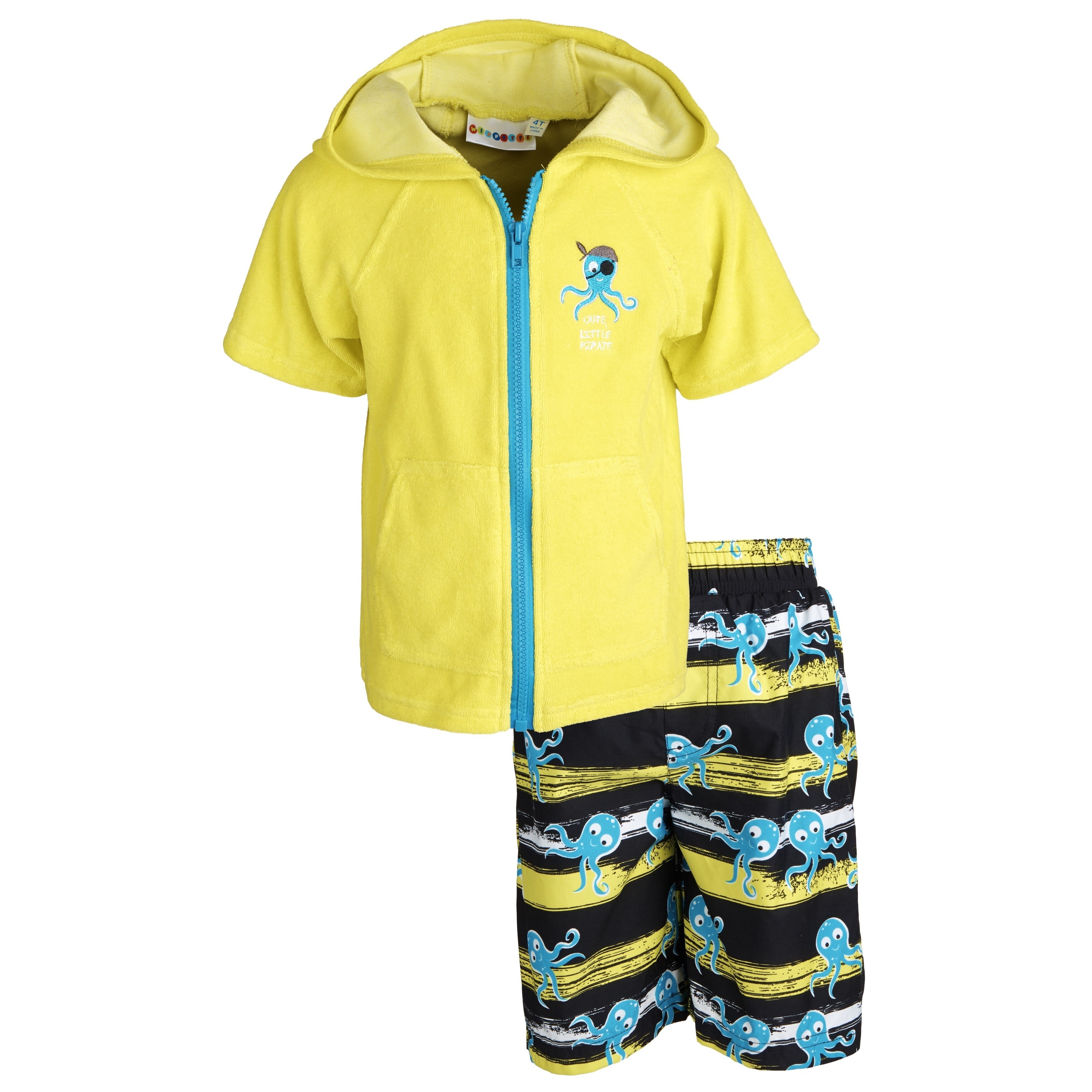 Wippette Little Boys Toddler Big Fish Diver Rashguard Coverup Swim Trunk Set