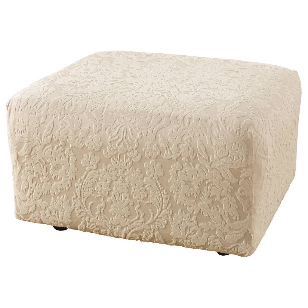 Sure Fit Stretch Jacquard Damask Ottoman Slipcover - fits up to 30"