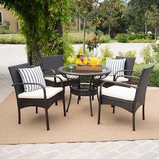Charles Outdoor 5-piece Wicker Dining Set with Cushions by Christopher Knight Home