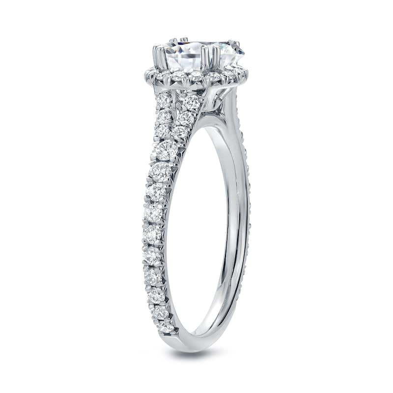 Auriya 1 1/2ct TDW GIA Certified Round Diamond Halo Engagement Ring 18k White Gold (F-G, SI1-SI2)