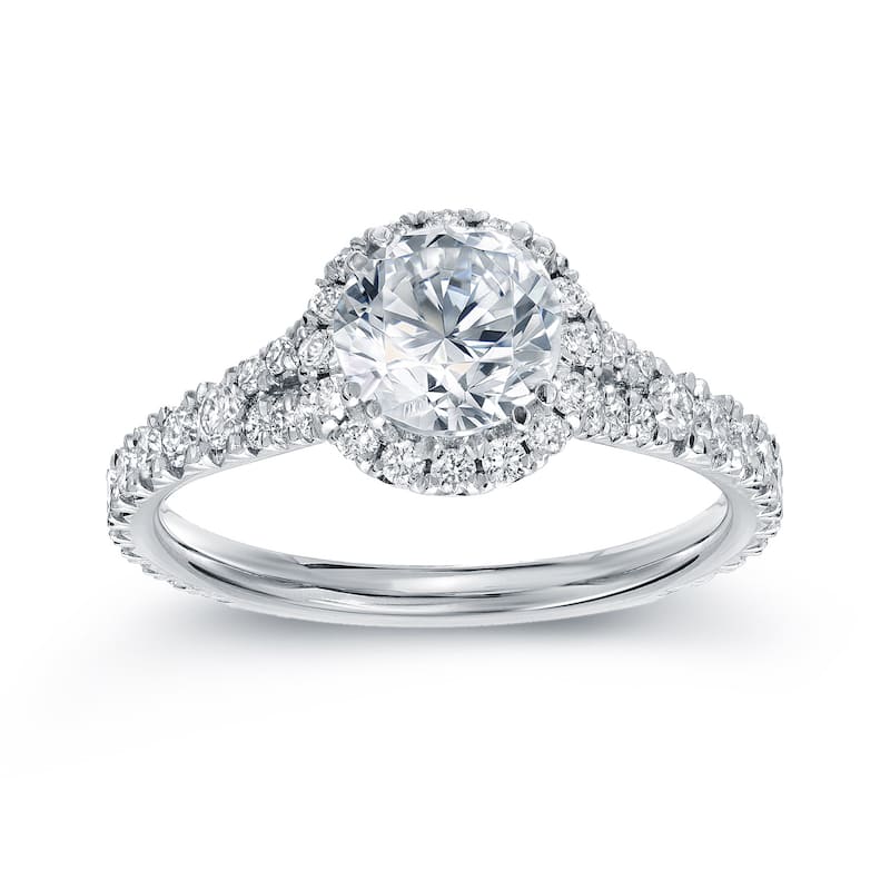 Auriya 1 1/2ct TDW GIA Certified Round Diamond Halo Engagement Ring 18k White Gold (F-G, SI1-SI2)