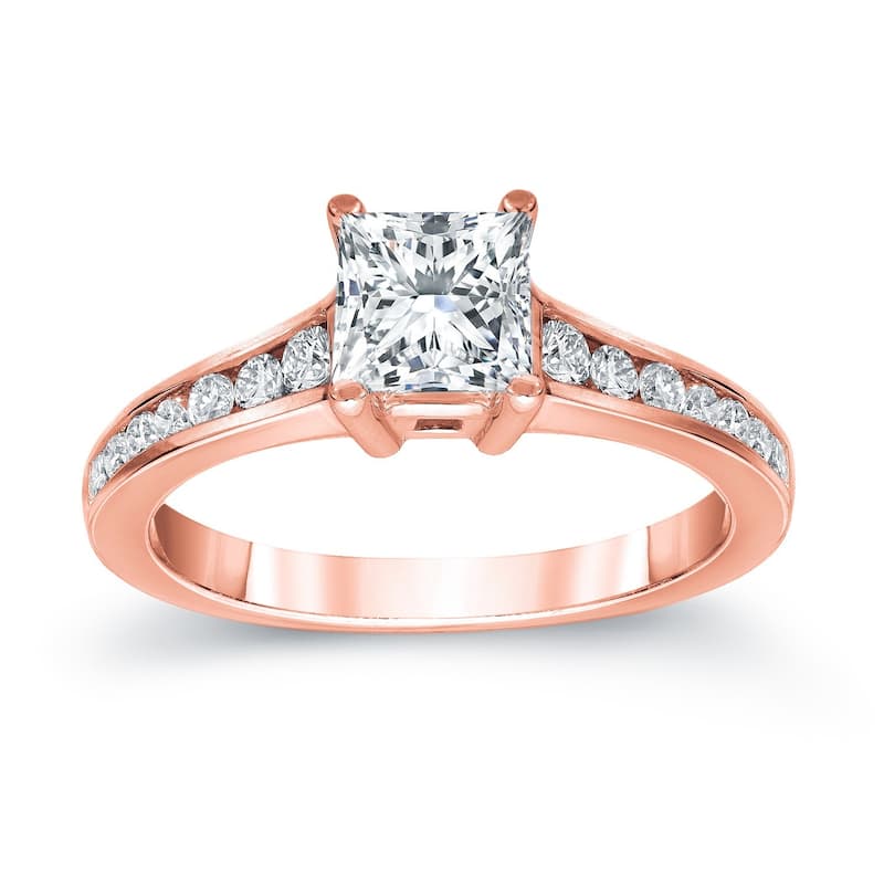 Auriya Princess-Cut 1ct TDW Side Stone Diamond Engagement Ring 14k Gold (H-I, SI2-SI3) - 4 - Rose