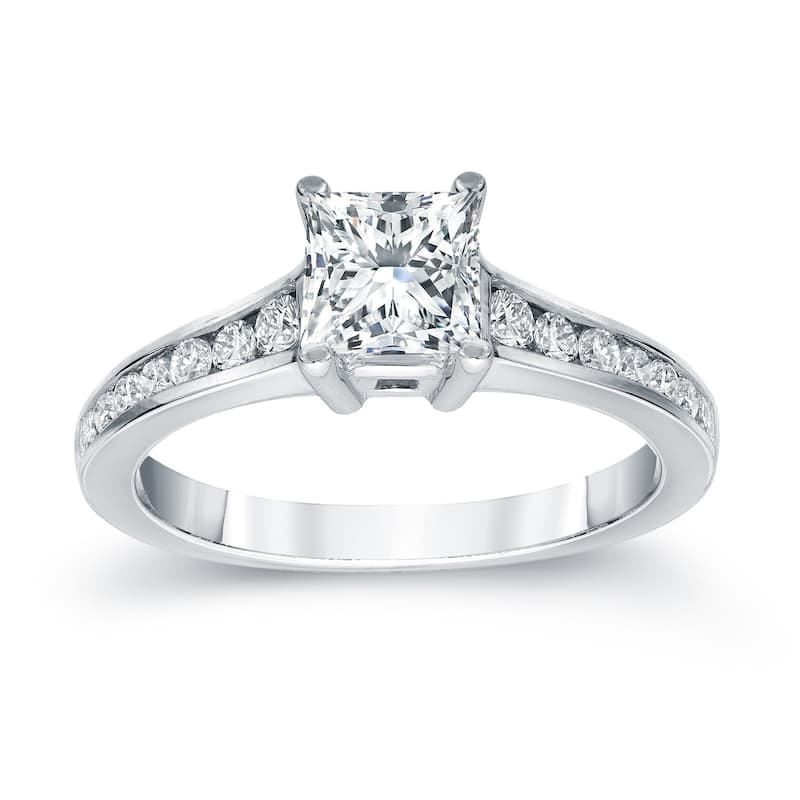 Auriya Princess-Cut 1ct TDW Side Stone Diamond Engagement Ring 14k Gold (H-I, SI2-SI3)