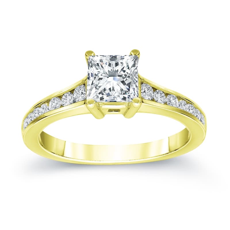 Auriya Princess-Cut 1ct TDW Side Stone Diamond Engagement Ring 14k Gold (H-I, SI2-SI3) - 4 - Yellow