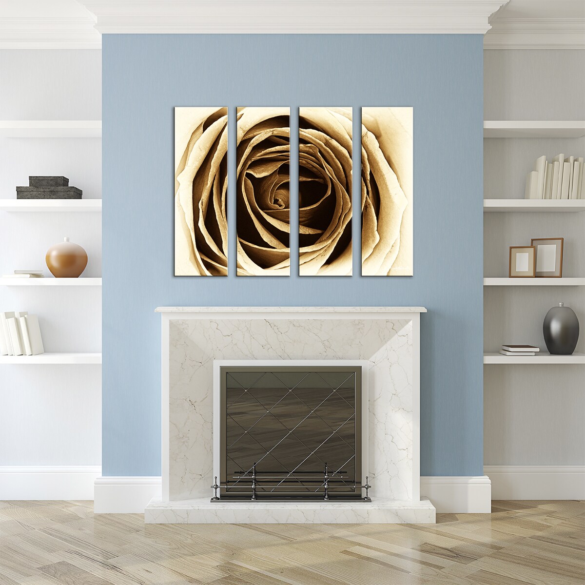 Petal Abstract' 4Piece Wrapped Canvas Wall Art Set Gold, Brown, Beige