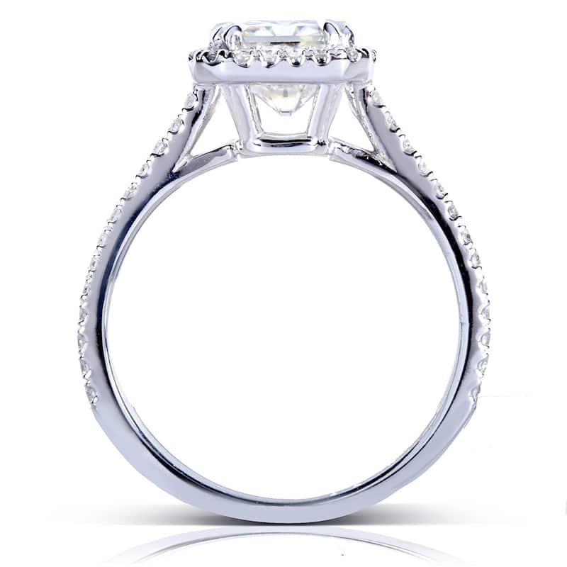 Annello by Kobelli 14k White Gold 2ct TGW Emerald-cut Moissanite and Diamond Engagement Ring