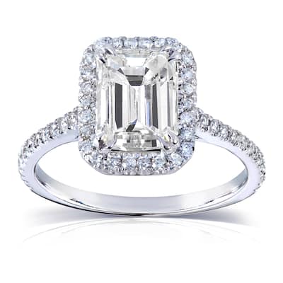 Annello by Kobelli 14k White Gold 2ct TGW Emerald-cut Moissanite and Diamond Engagement Ring