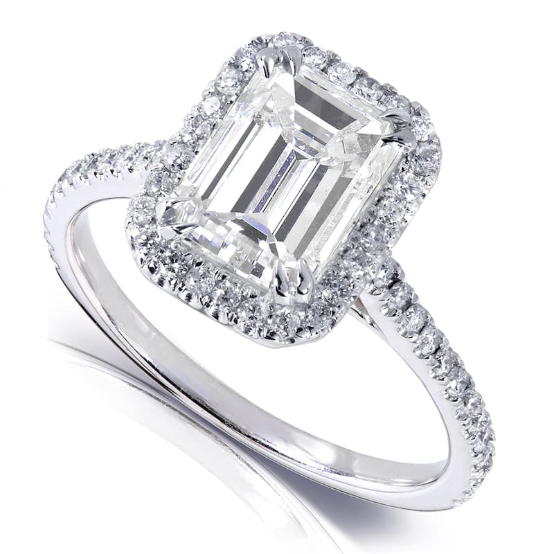 Annello by Kobelli 14k White Gold 2ct TGW Emerald-cut Moissanite and Diamond Engagement Ring