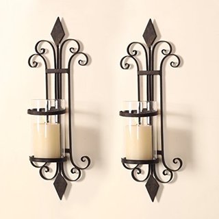 Wall Hanging Candle Holders adeco iron and glass scroll and diamond design single pillar Wall Hanging Candle Holders adeco iron and glass scroll and diamond design single pillar