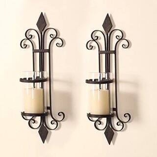 Adeco Single Pillar Wall Hanging Candle Holder Sconce (Set of 2)