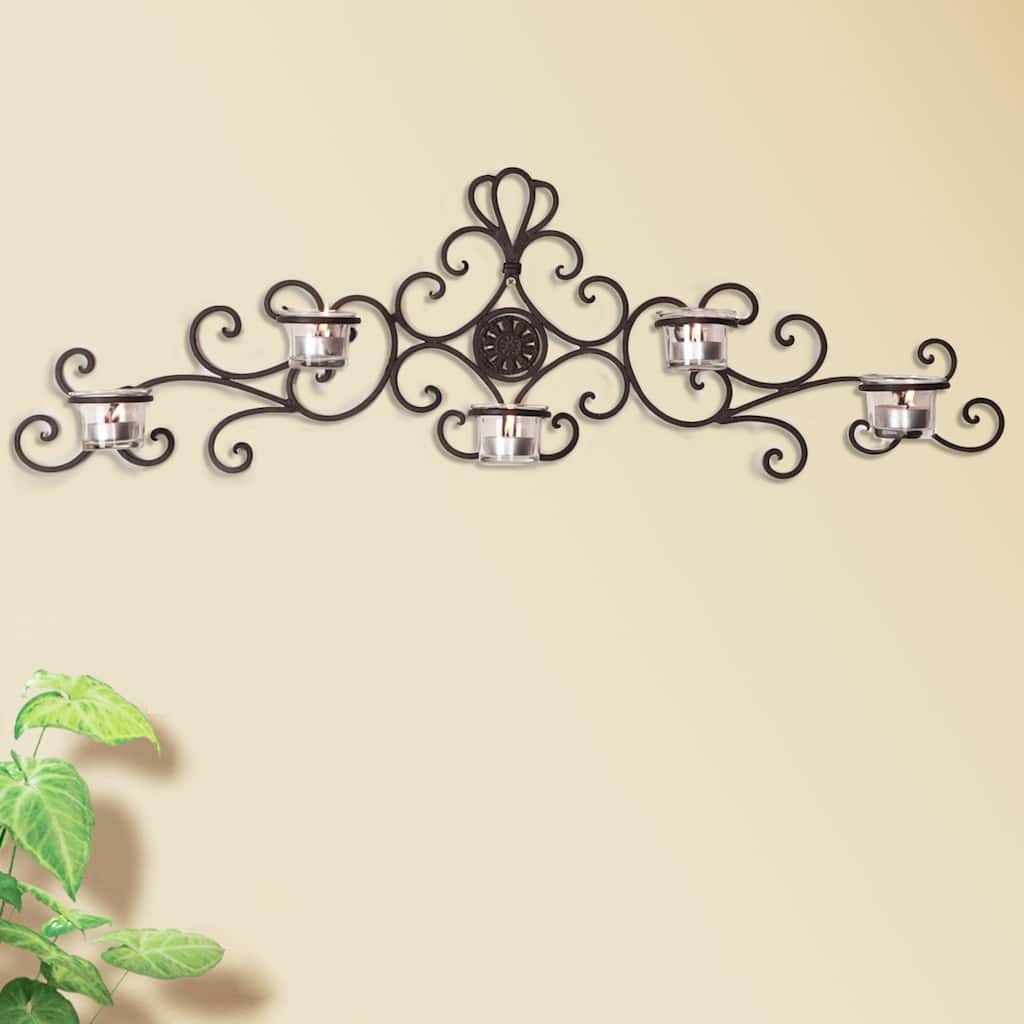 Adeco Iron and Glass Horizontal 5-light Wall Hanging Candle Holder Sconce