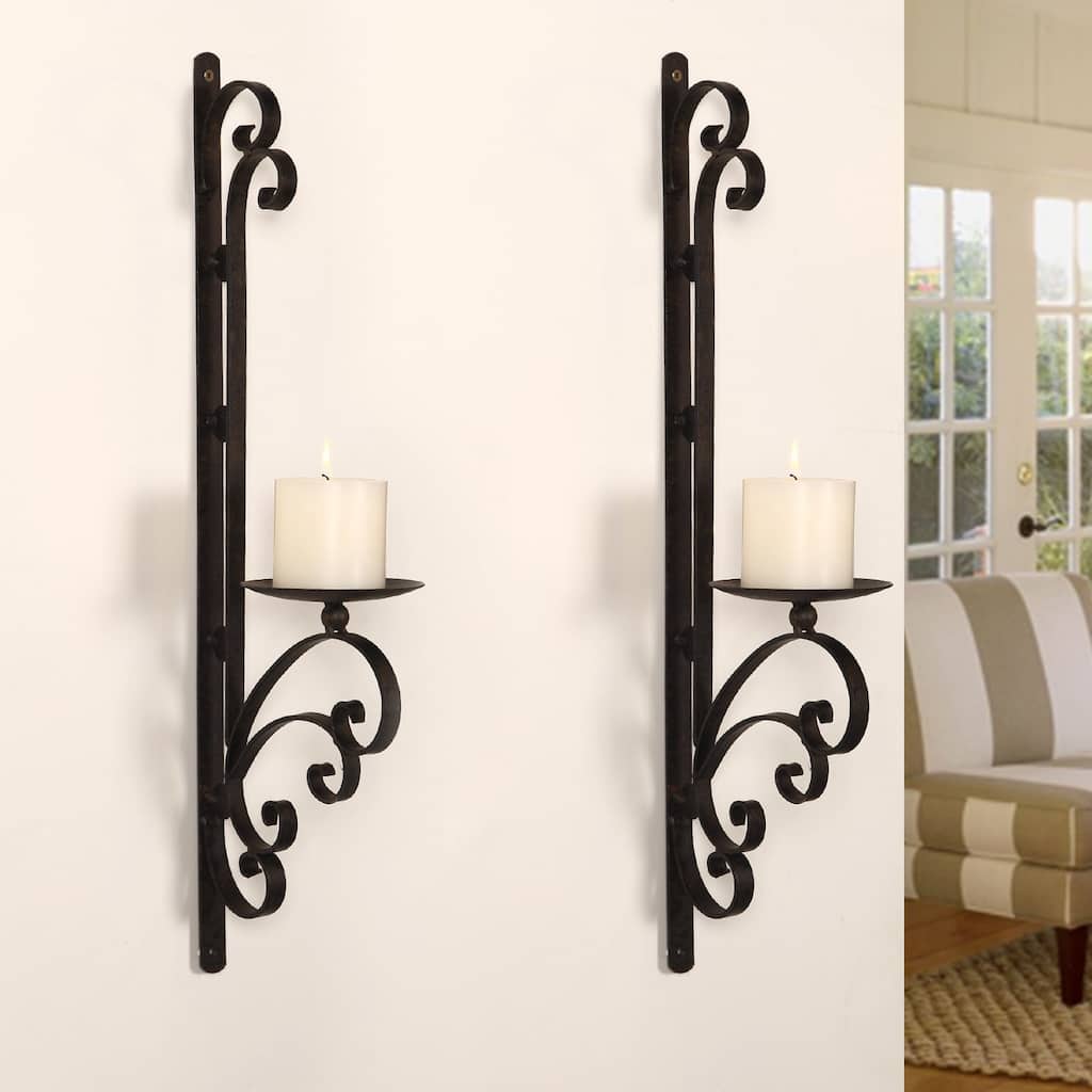 Adeco Iron Vertical Wall-hanging Scroll Design Candle Holder Sconce