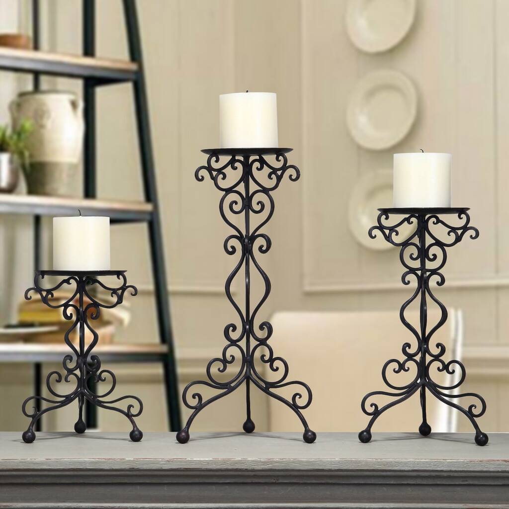Adeco Iron Table Desk Top Candle Holders Scroll Stand (Set of 3)