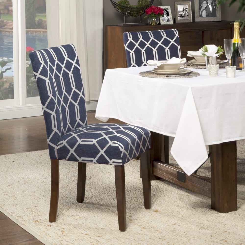HomePop Classic Parsons Dining Chair - Navy Blue Cream Lattice (Set of 2)