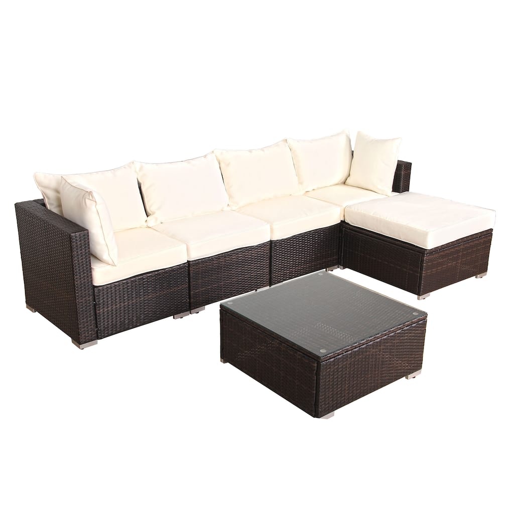 Kokols New Outdoor Rattan Garden Wicker 6-piece Sofa Sectional Patio Furniture Set