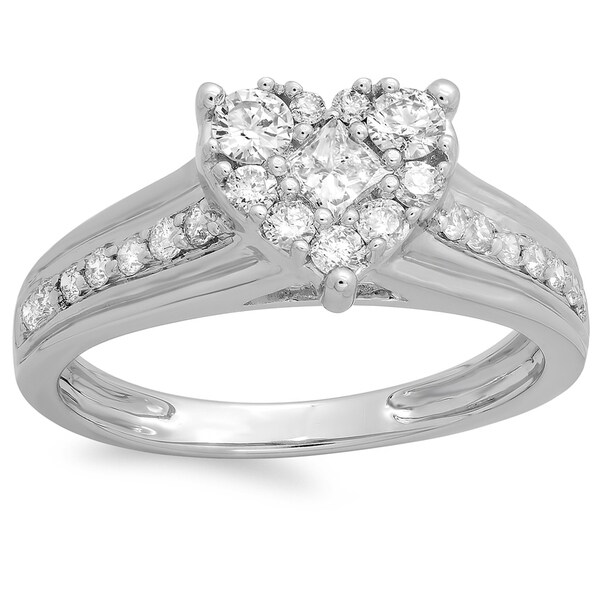 Shop 14k Gold 3/4ct TDW Diamond Bridal Heart-shaped Promise Engagement ...