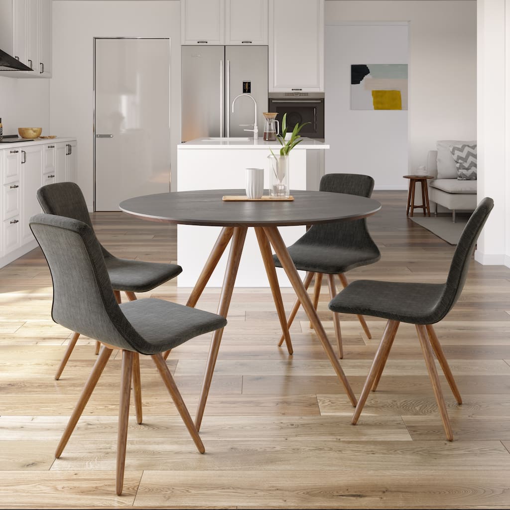 Modrest Tracer Mid-Century Black and Walnut Round Dining Table