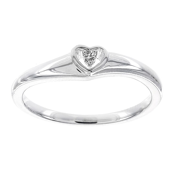 Shop H Star Sterling Silver .02ct Diamond Heart Promise Ring - Free ...