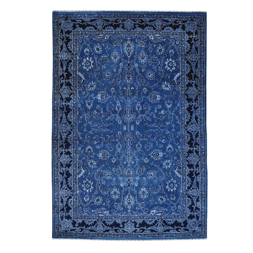 Handmade Denim Blue Wool/ Silk Kashan Oriental Rug