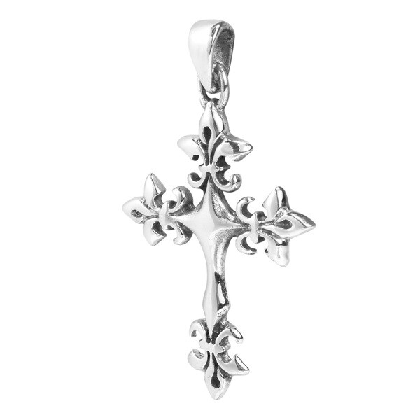 Fleur De Lis Design Heart .925 Sterling Silver Pendant 1 long